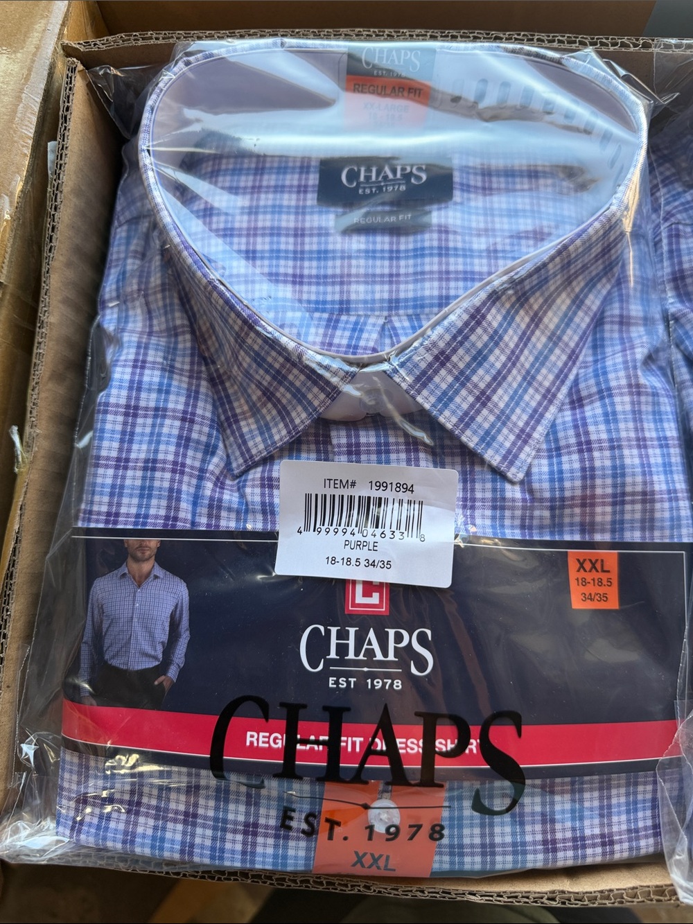 Chaps Men’s Purple & White Plaid Dress Shirt - Regular Fit